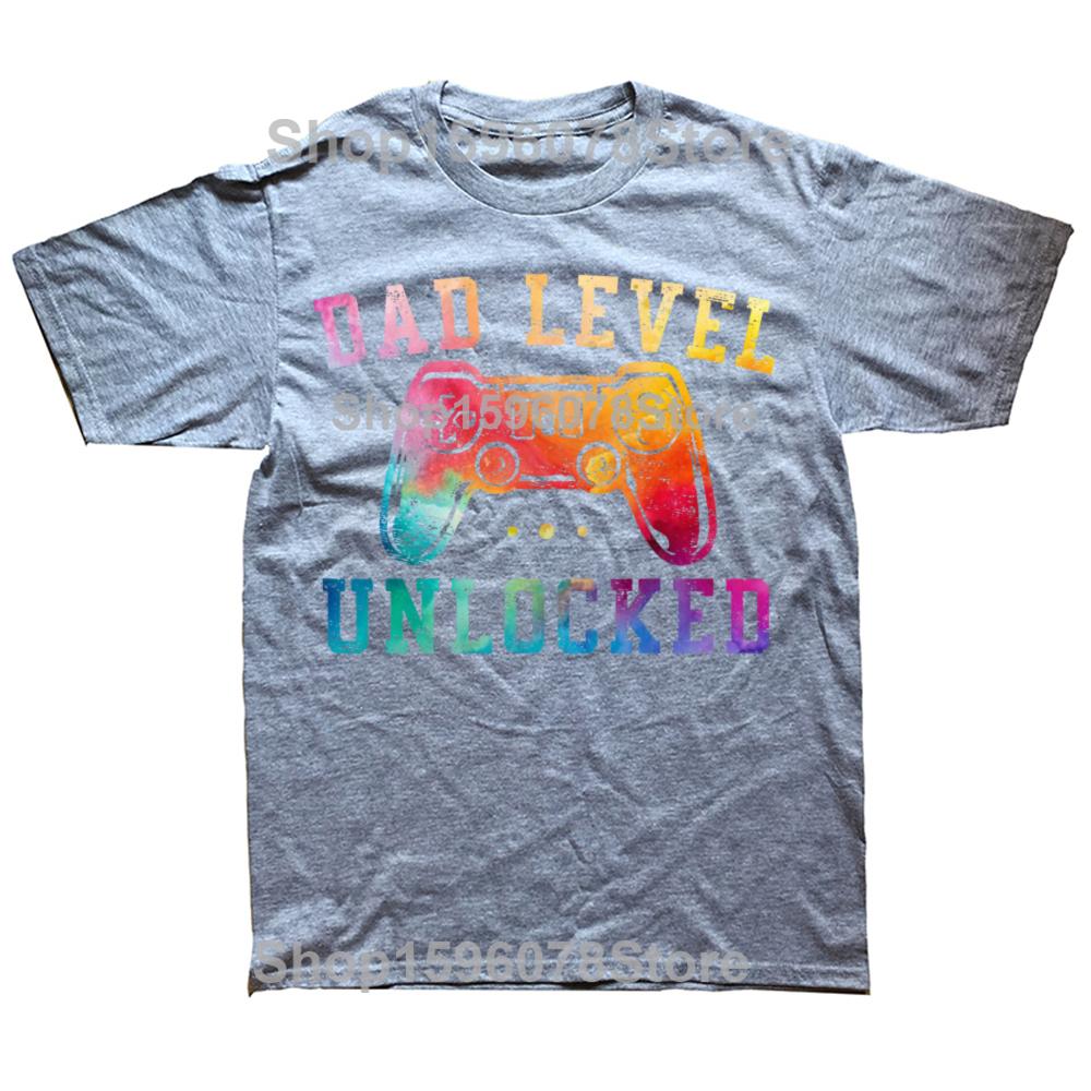 Funny Dad Level Unlocked New Dad To Be Gifts Gamer Father's Day T Shirts Streetwear Short Sleeve Birthday Gifts T-shirt Men