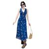 Elegant Retro V-Neck A-Line Summer Dress - Slim Waist, Beach Style