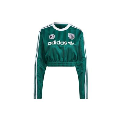 Originals Trefoil Long Sleeve Crop Tee Letter Logo Print Stripe Spliced Sports Women Tops Forest-Green IR9803