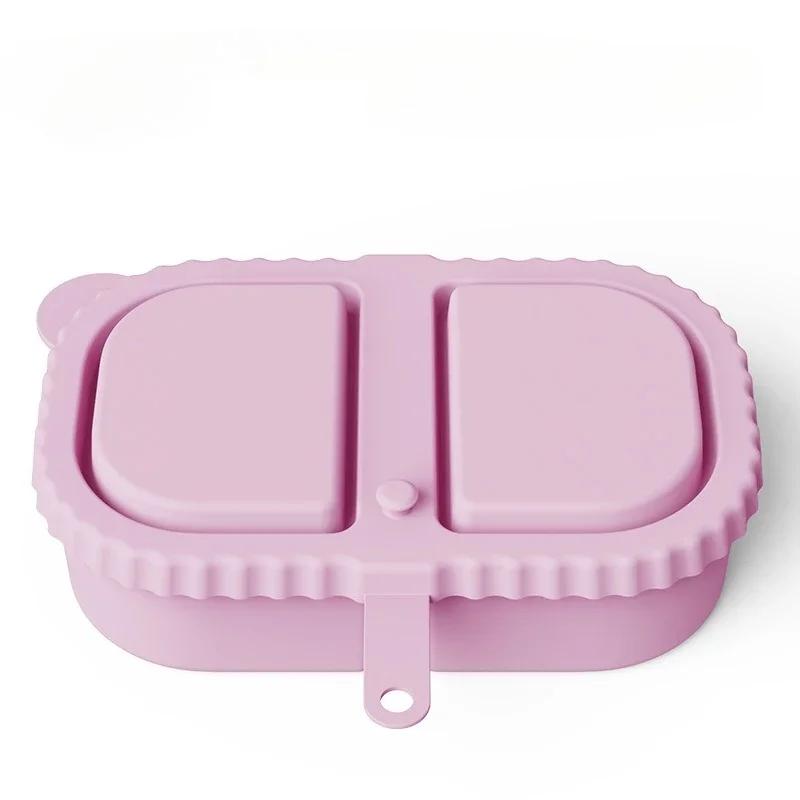 Small Silicone Snack Containers with Lids, Reusable Food Storage Containers, Salad Dressing Container, Mini Double Compartment