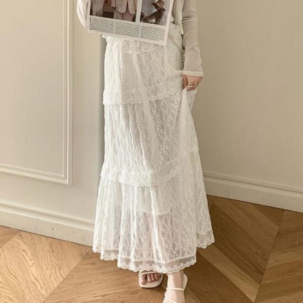 Navava Women Romantic Lace Banding Long Skirt Ns444