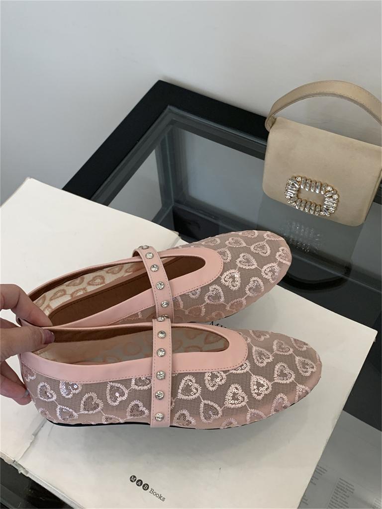 Fashion Women Shoes 2025 Summer New Mesh Breathable Metal Decoration Flat Shoes Comfortable Soft Sole Round Toe Fashion Mary Jane Shoes