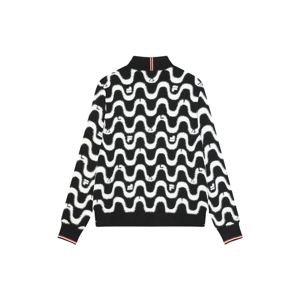 Fila Fleece Wave Pattern Stand Collar Long Sleeve Knit Cardigan Women Cardigans Black F11W341404F-BK