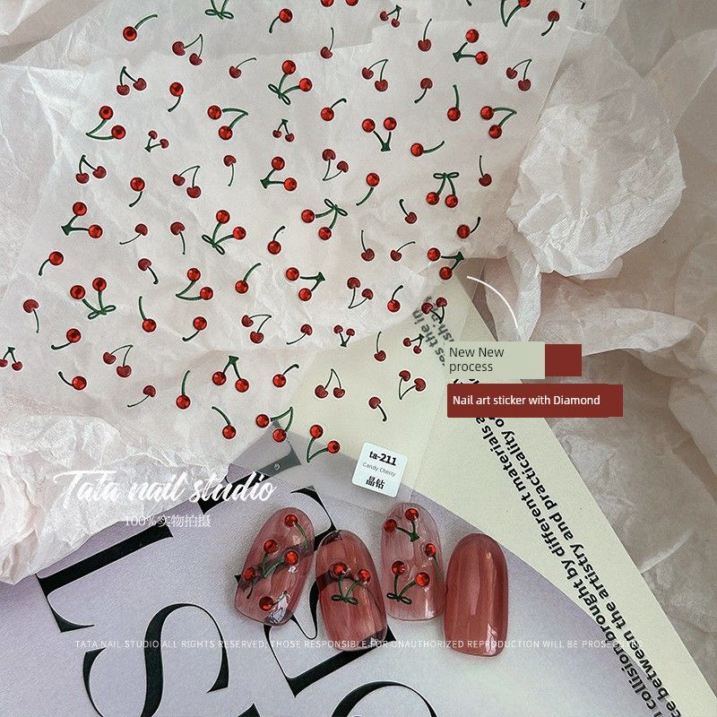 

Net Red Cherry Diamond Nail Sticker New Arrival Series 3D Cute Bright Crystal Relief with Diamond Adhesive Red Cherry Decals Crystal Diamond Cherry Sticker Ta 211
