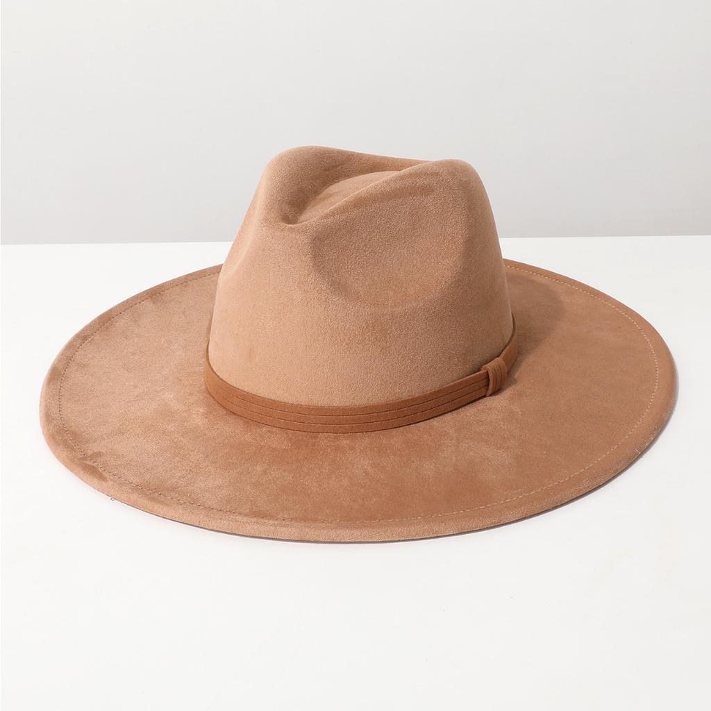 Popular new European and American style unisex fedora with flat brim, velvet ribbon accessory, suede jazz hat
