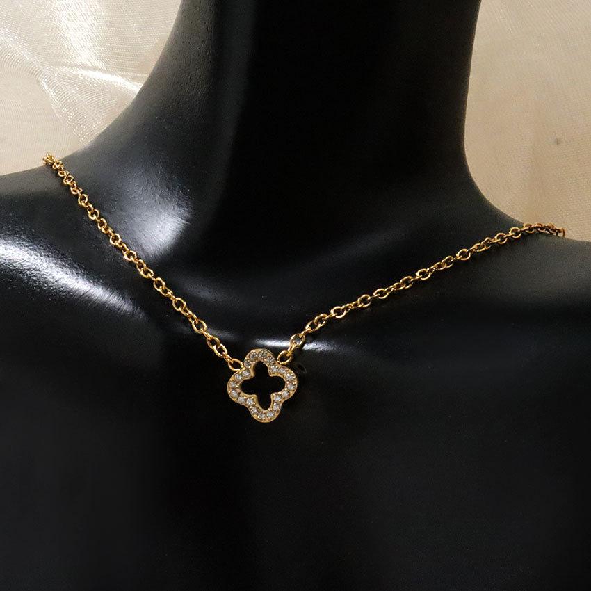 Titanium Steel Lucky Four-Leaf Clover, High-End Light Luxury Single-Sided Diamond Necklace