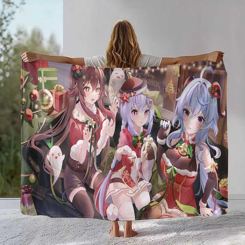Classic Game Genshin Impact Cartoon Flannel Blanket,Ultra Soft Warm Plush Throw for Home Bedroom Bed Sofa Cover Office Camping