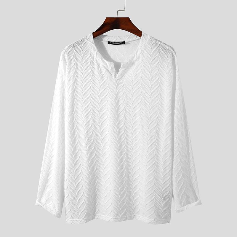 

INCERUN Мужские свободные однотонные повседневные весенние топы с длинным рукавом и V-образным вырезом XL белый