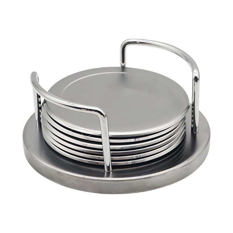 6Pcs Elegant Metal Drink Coaster Set With Holder Heat Resistant For Dining Table And Office Desk With Minimalists Design