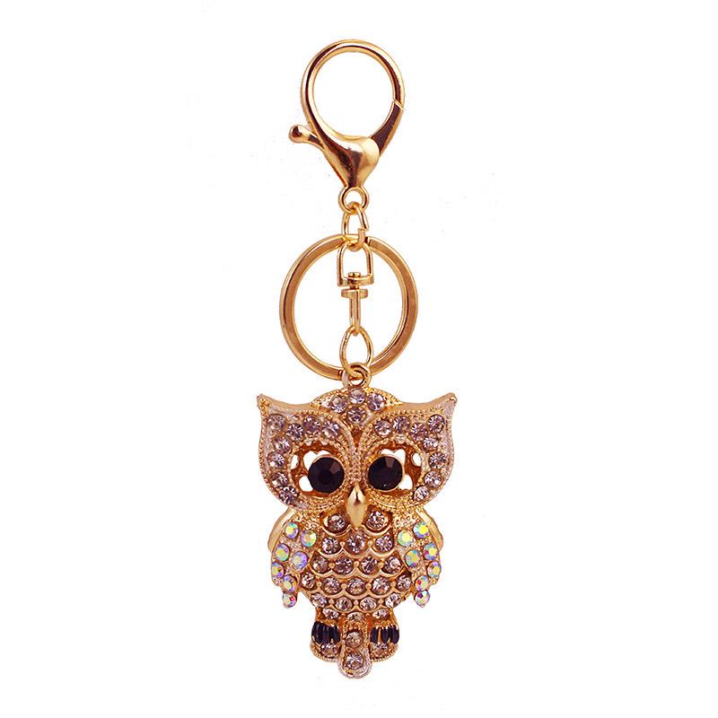 Colorful Rhinestone Owl Keychain Pendant for Women's Bags