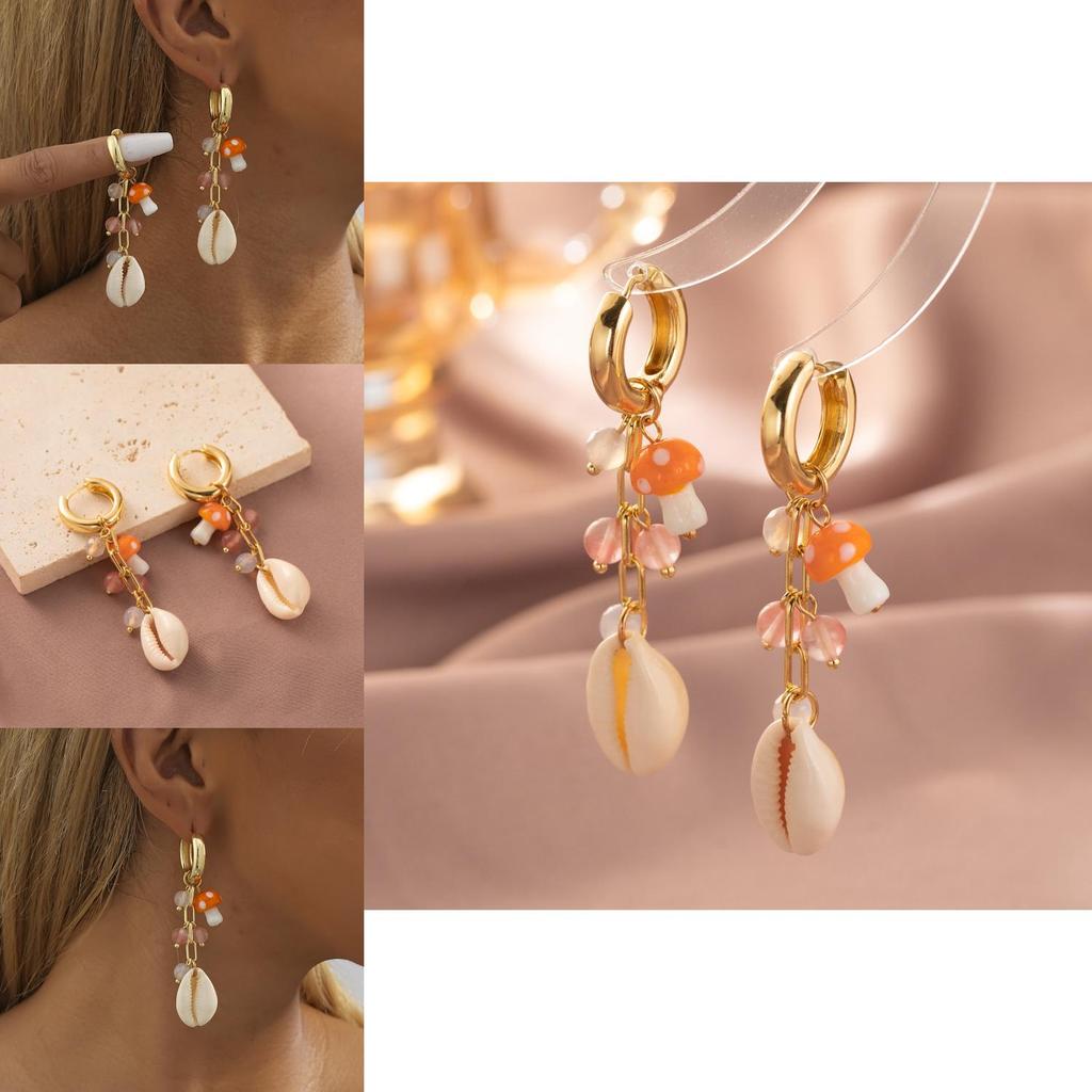 Fashion Forward Gold-plated Shell Mushroom Earrings For Women Street Style