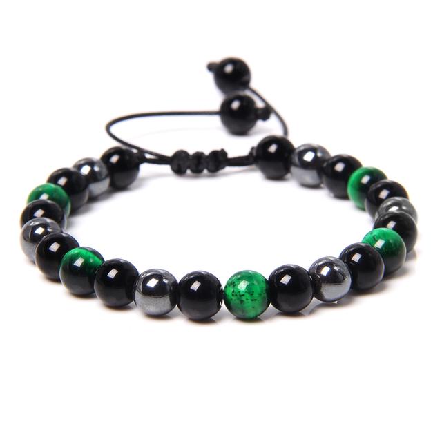 Pulseira trançada de pedra natural, jades verdes, turquesas africanas, contas, pulseiras de corda ajustáveis para homens e mulheres, presente criativo
