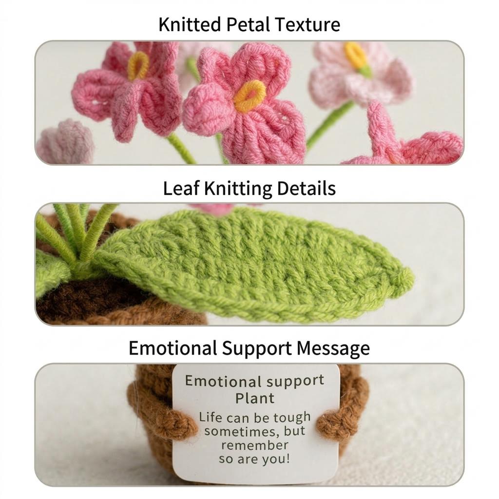 Stickade Blommor, Krukväxter, Färdiga Produkter, Garn, Konstgjorda Blommor, Skrivbordsdekorationer, Handhållna Kortdockor