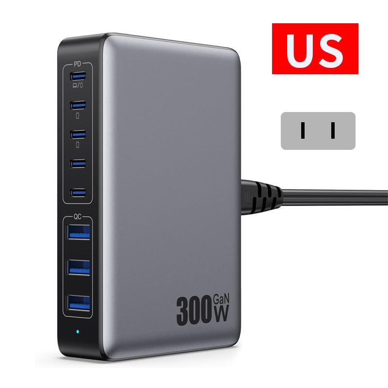 300W USB C Notebook Fast Charging Charger Laptop Tablet Type C Plug Pad PD Adapter Travel Phone USB Charging Station 8 Ports