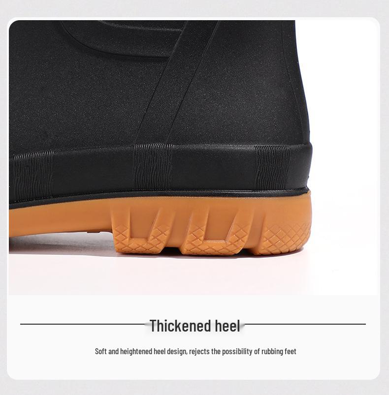 Men's British Style Waterproof Mid-Calf Rubber Rain Boots with Elastic Cuff - Non-Slip Winter Outdoor Fashion