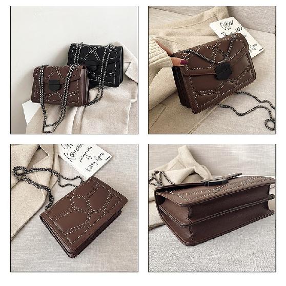 Vintage Rivet Chain Small Shoulder Bags For Women Flap PU Leather Fashion Small Square Crossbody Bag  Handbag