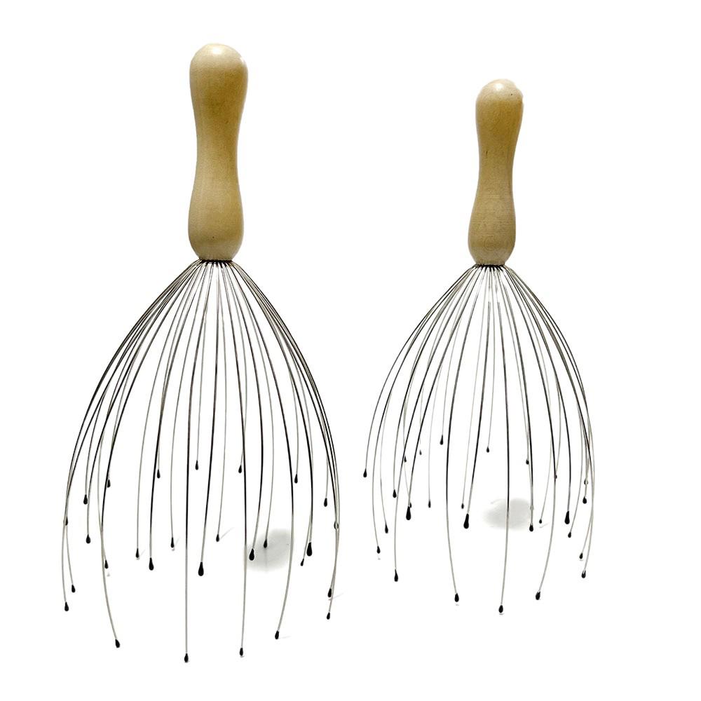 Drewniany masażer do skóry głowy Ośmiornica z 28 kolcami i 24 chwytakami z rączką z litego drewna