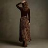 European and American spring and autumn new slim-fit top temperament big pendulum retro printed dress set with belt