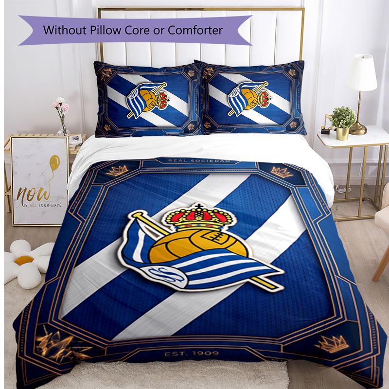 Set Lenzuola Stampato 3 Pezzi FC Real Sociedad Copripiumino Traspirante con Federe Biancheria da Letto Decorativa per Camera da Letto Casa