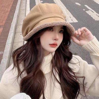 Women's Fisherman Hat: Velvet-Lined, Ear-Protective, Lamb Wool, Casual Octagonal Beret for Autumn and Winter.