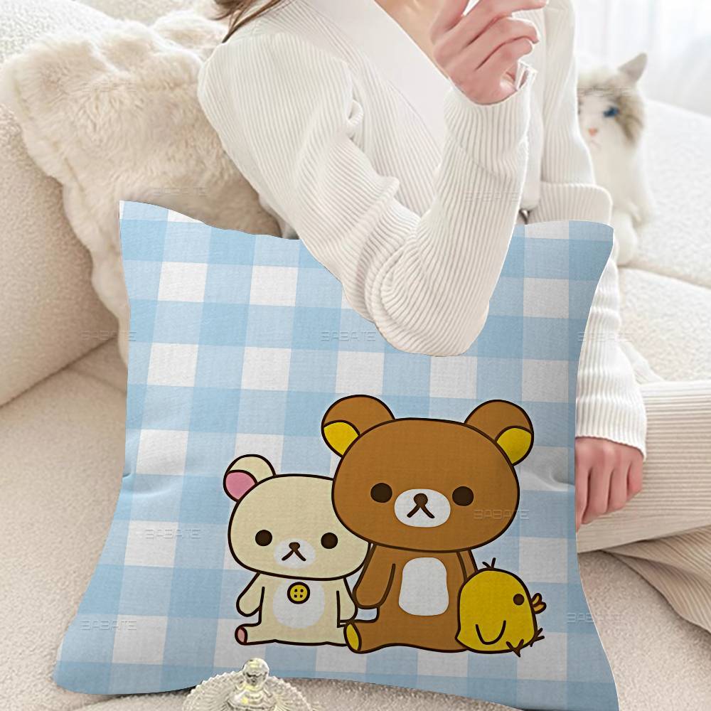 Cute Cartoon Rilakkuma Pillow Covers Cartoon Sofa Decorative Home Doublesided Printing Short Plush Cute Cushion Cover