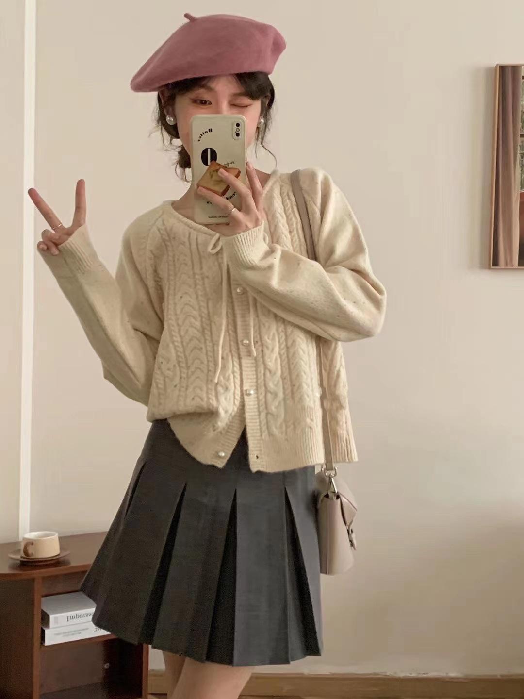 

Идеи Пряжа смешанного цвета Твист-текстура Вязаный кардиган Женский На шнуровке С эффектом омоложения Свободный Мягкий Восковой Нежный Ветровка Женская one size fits all абрикосовый