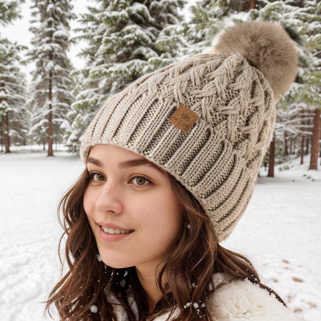 Women's Winter Warm and Thick Knitted Hat, with Fleece Lining Inside, Two-piece Set