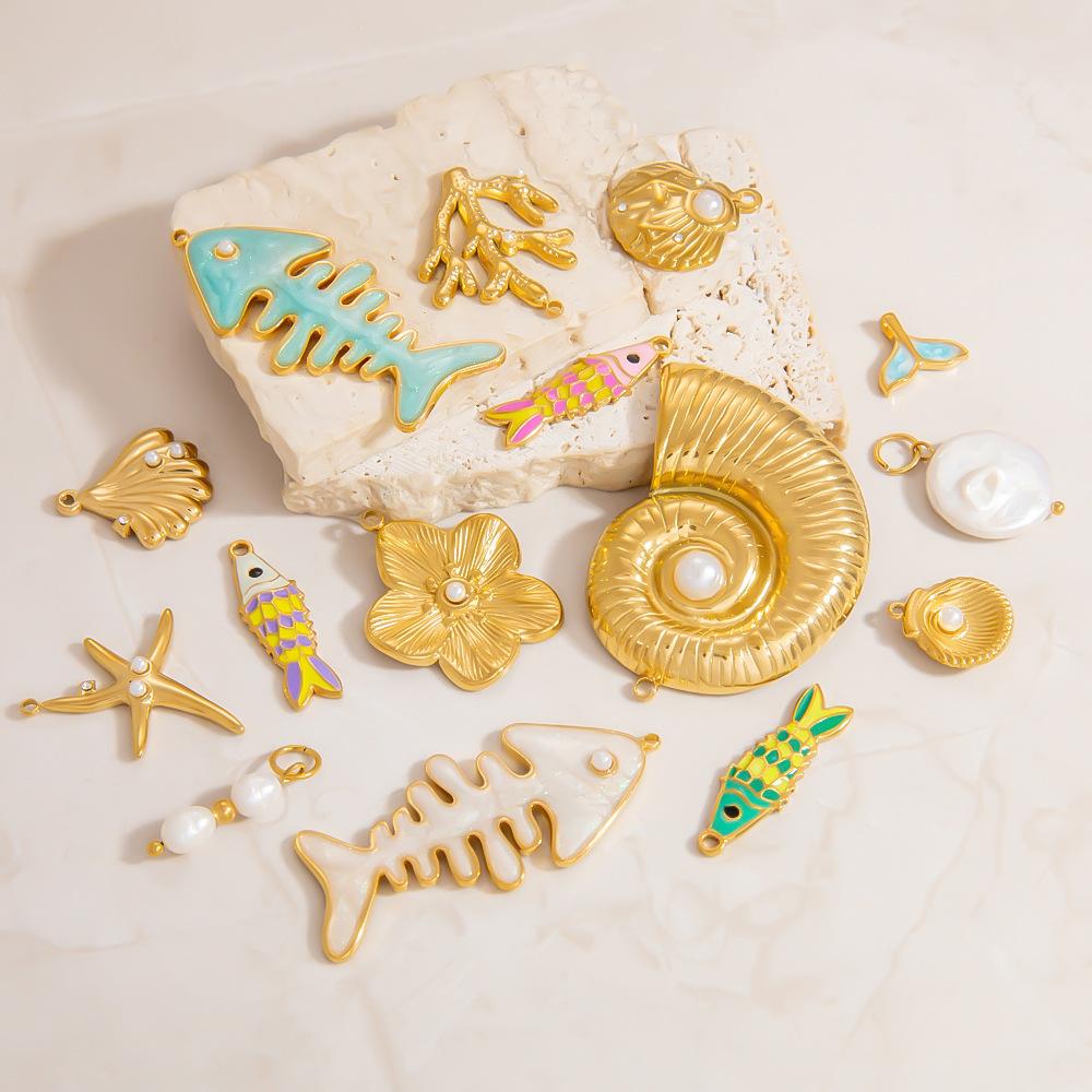 18K Gold Plated Stainless Steel Ocean DIY Pendants-Fish Starfish Conch Party Fashion Jewelry Accessories
