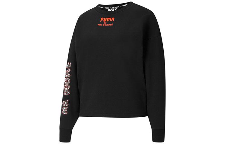 PUMA Sweatshirts Women s Black Crew Neck Moderate Regular 598687-01 M