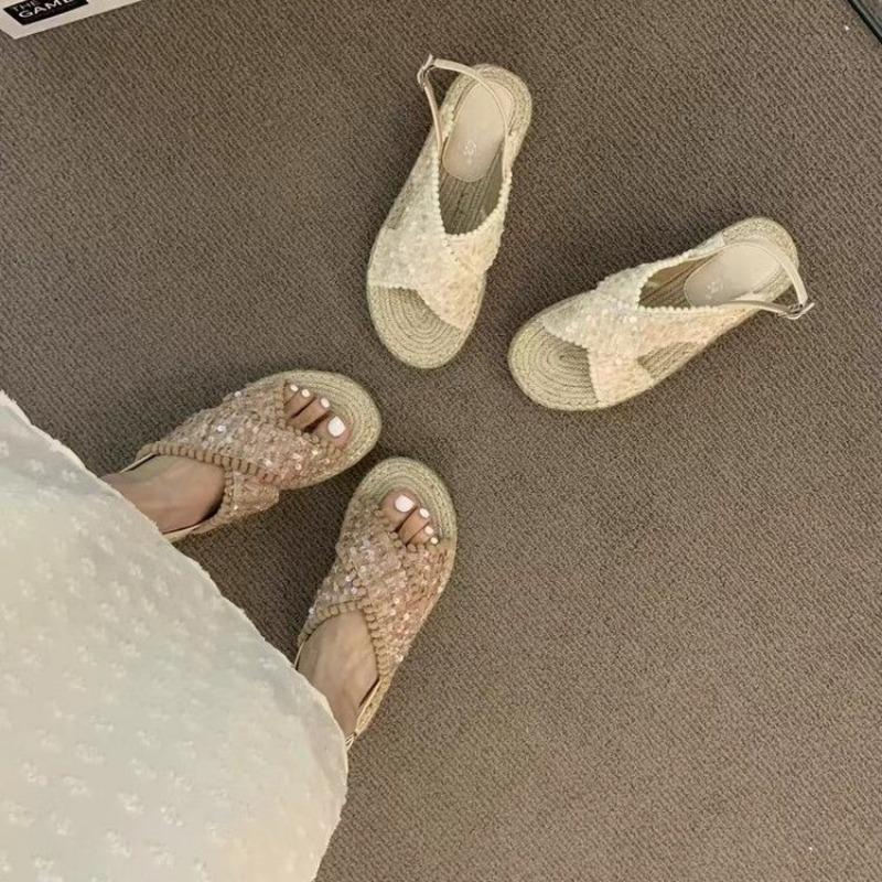 Fashion Thick Bottom Woven Fisherman Sandals Women 2024 New Summer Flat Retro Temperament Niche French Roman Summer Shoes Women Shoes