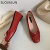 Fashion SUOJIALUN 2025 New Women Flat Shoes Fashion Square Toe Shallow Slip On Ladies Casual Ballet Shoes Soft Leather Outdoor Loafers S