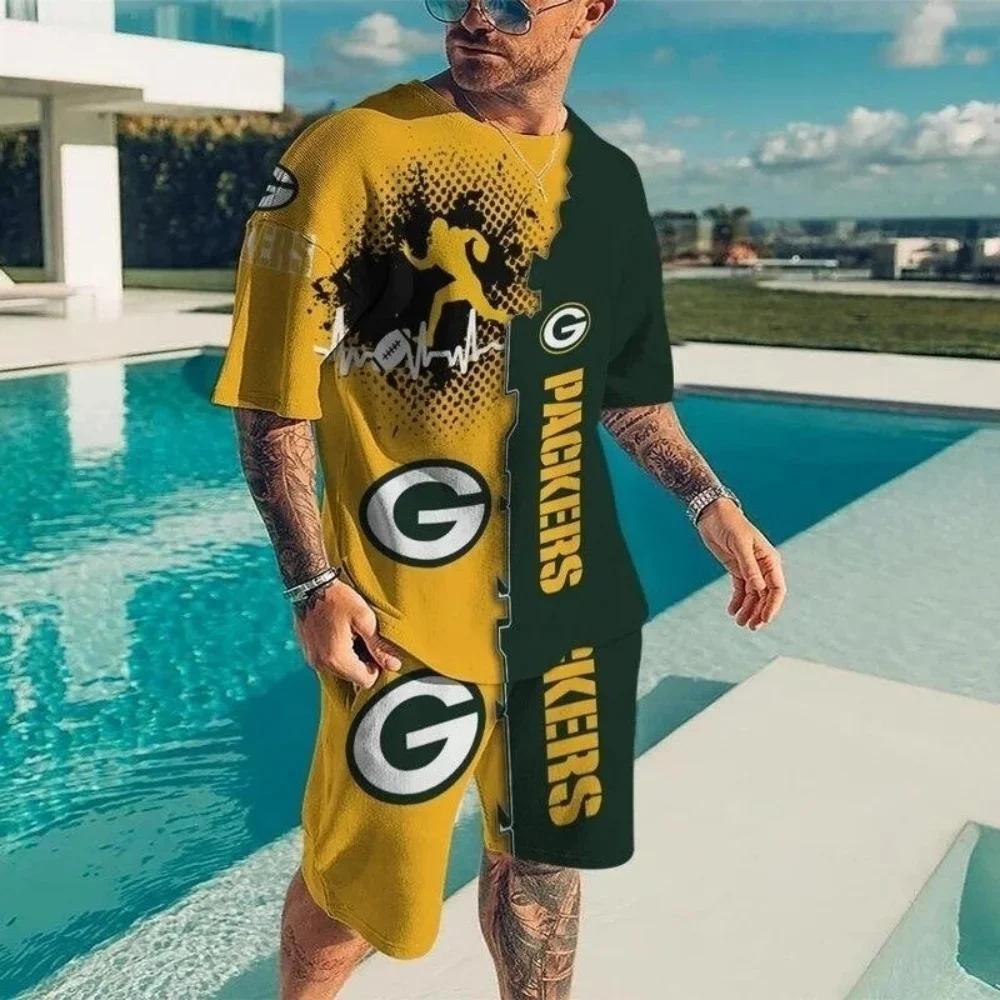 Men's Casual Sports Set Short Sleeve and Shorts Two-Piece Fashion Geometric Pattern Summer Daily Wear Comfortable Breathable