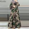 ZANZEA Women Casual O-neck Long Sleeve Print Long Dress
