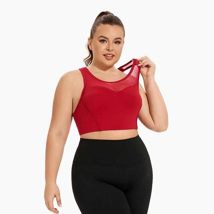 Plus Size Mesh Stitching Sports Bra - Shockproof Women's Running and Yoga Bra with Beautiful Back Design