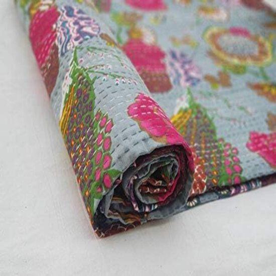 Aizza Trends Handmade Pure Cotton Printed Kantha Quilt  - Traditional Look Bed Spread Kantha Gudri - Vintage Hand Stitch Gudri