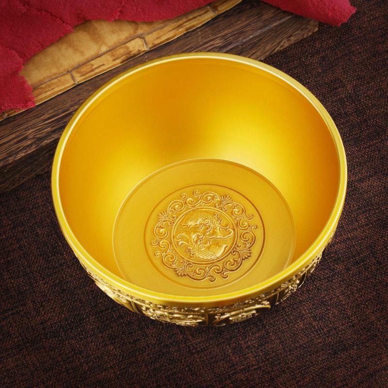 Ornament Home Decor Cloud Pattern Hundred Blessings Treasure Bowl Handcrafted Brass Carving Elegant An