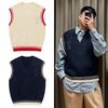 Colete Tricô Unissex Gola V Com Design de Coração Crochê Colorblock Letra Suéter Casual Outono Inverno
