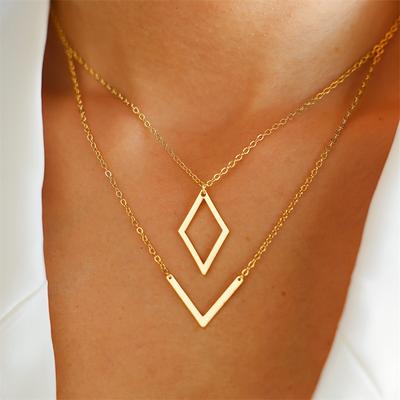 1PZ Collana con Ciondolo Geometrico Placcata Oro 14K in Acciaio Inossidabile, Gioielli a Catena Stratificata Minimalisti per Donne