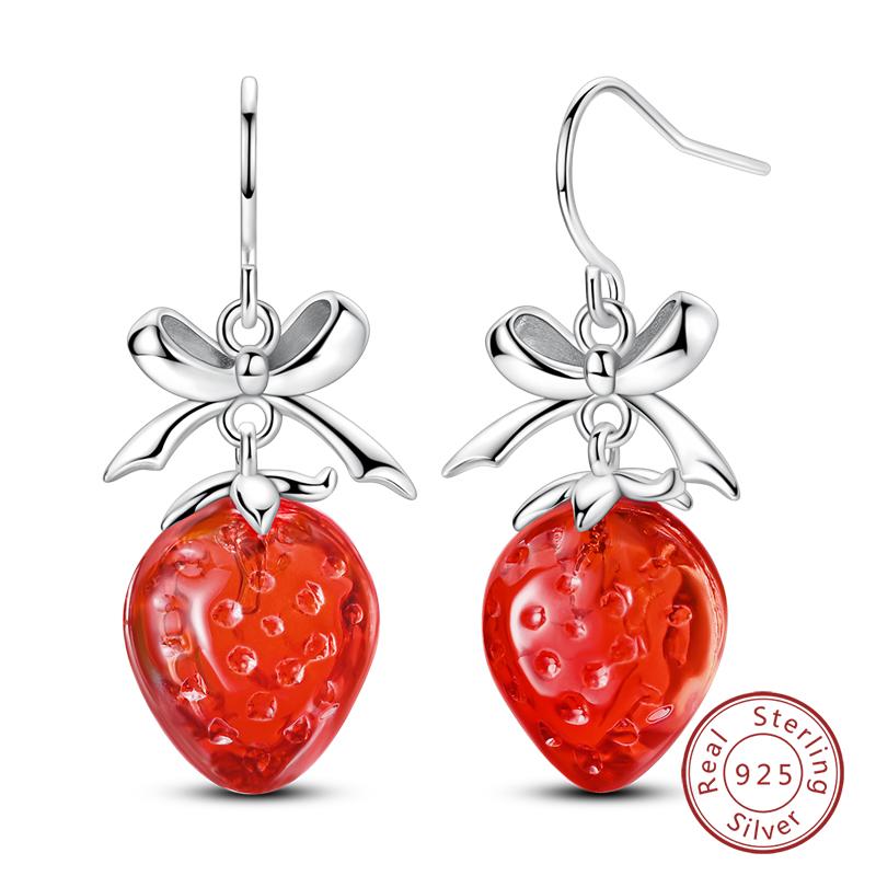 New 925 Silver Hoop Earrings Bow Strawberry Cherry Cream Sunflower Hoop Earrings For Women Fashion Party Jewelry Gift