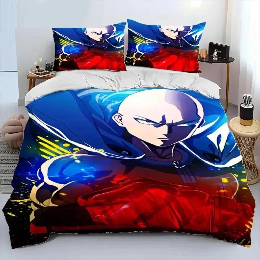 Anime One-Punch Man Saitama Sängkläder Set Påslakan Sängset Täcke Örngott King Queen Twin Storlek Pojkar Flickor Vuxna