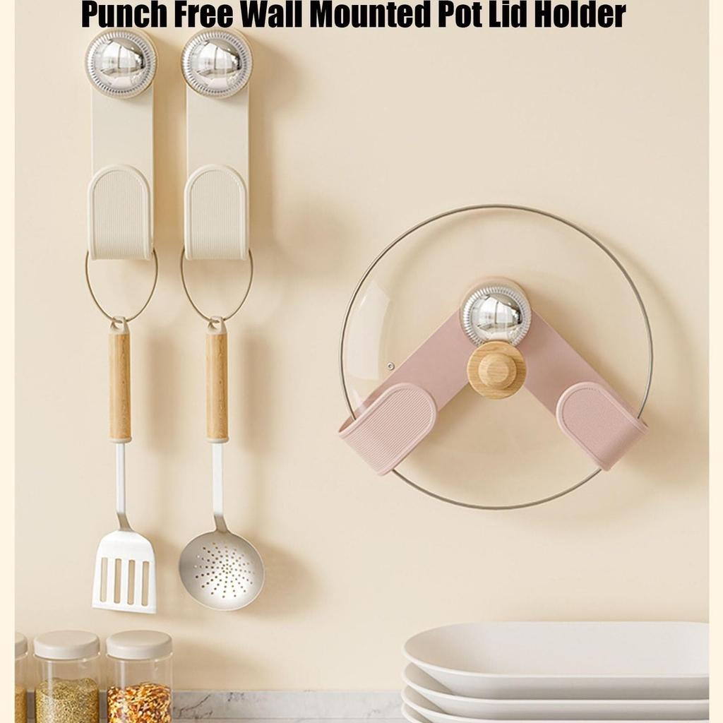 2PCS Punch Free Wall Mounted Pot Lid Holder,Adjustable Pot Lid Holder Wall-Mounted Kitchen Storage Rack,Suction Cup Pot Lid Rack