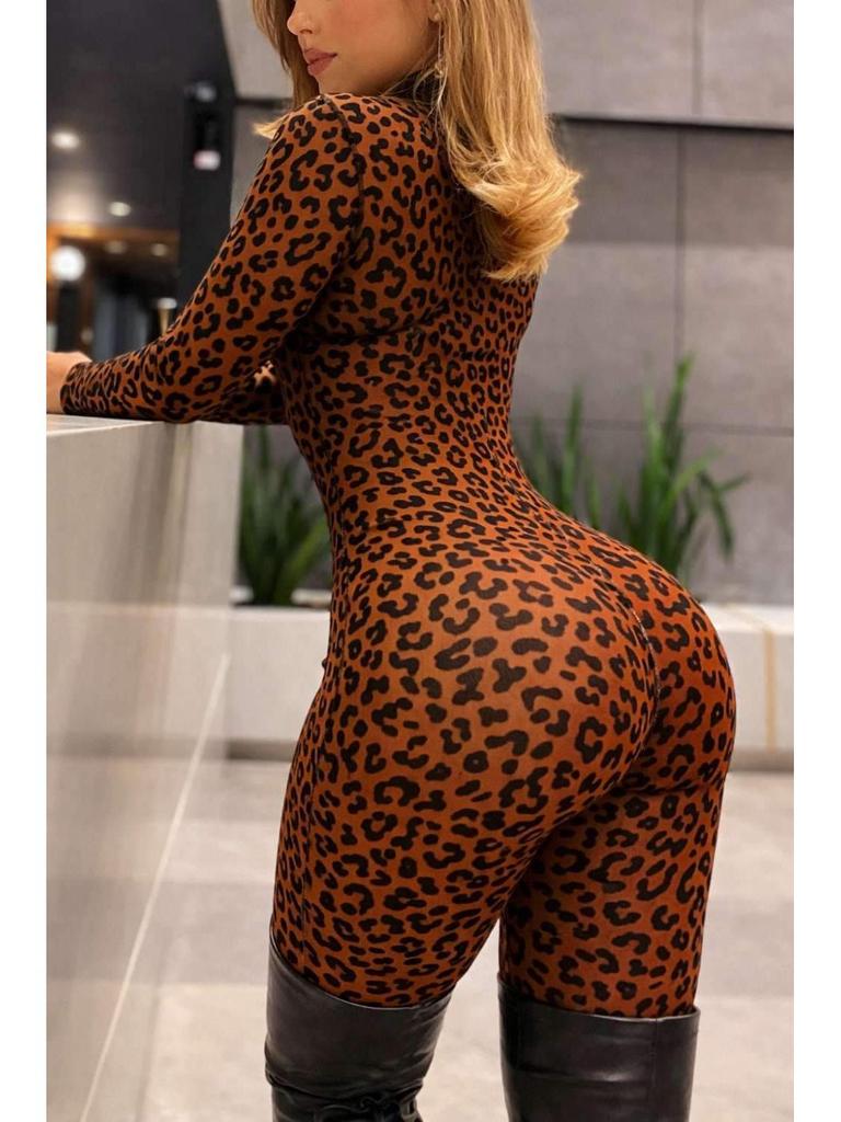 New Women's European & American Style Slimming Long Sleeve See-Through Flocked Jumpsuit