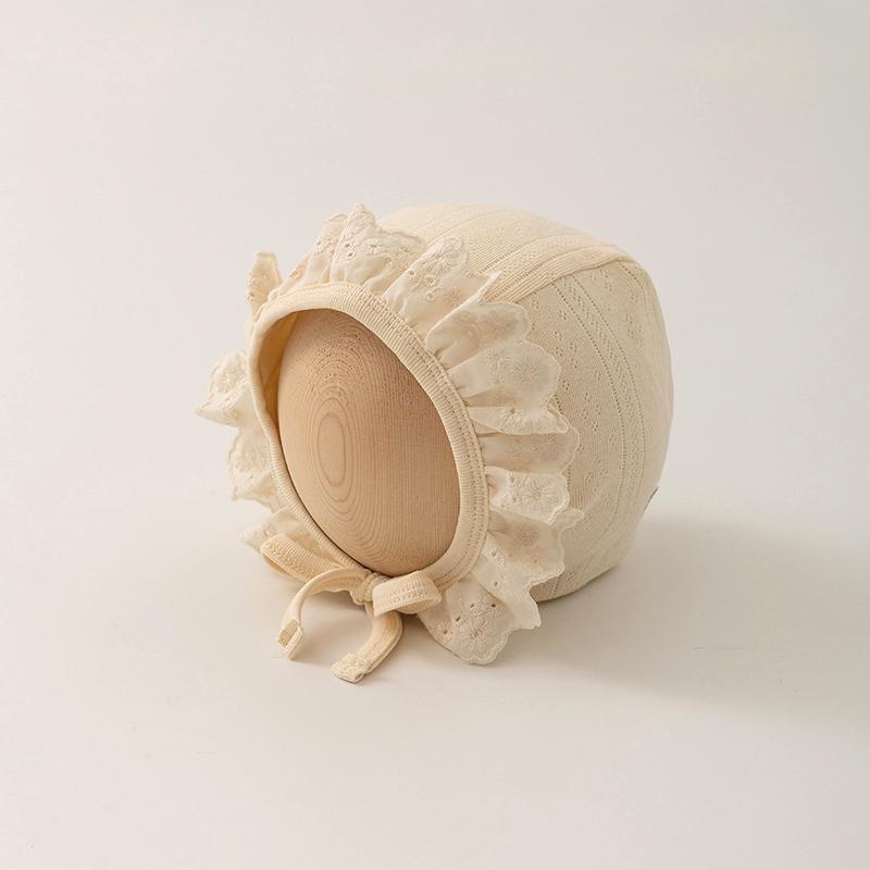 

Кружевная оборка детская шапочка принцессы милая однотонная хлопковая шапочка для новорожденных весна осень защита ушей для мальчиков и девочек 36-46CM 3-12M бежевый