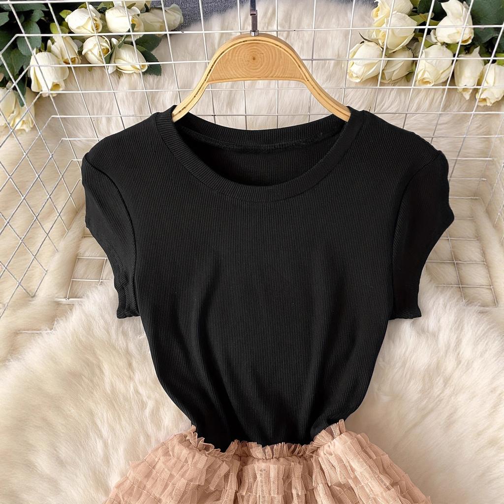 New dress spring and summer light luxury splicing mesh fairy long dress fake two pieces thin waist skirt