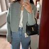 New autumn retro small fragrant wind round neck textured woven cardigan loose long-sleeved sweater women's knitted outer fit
