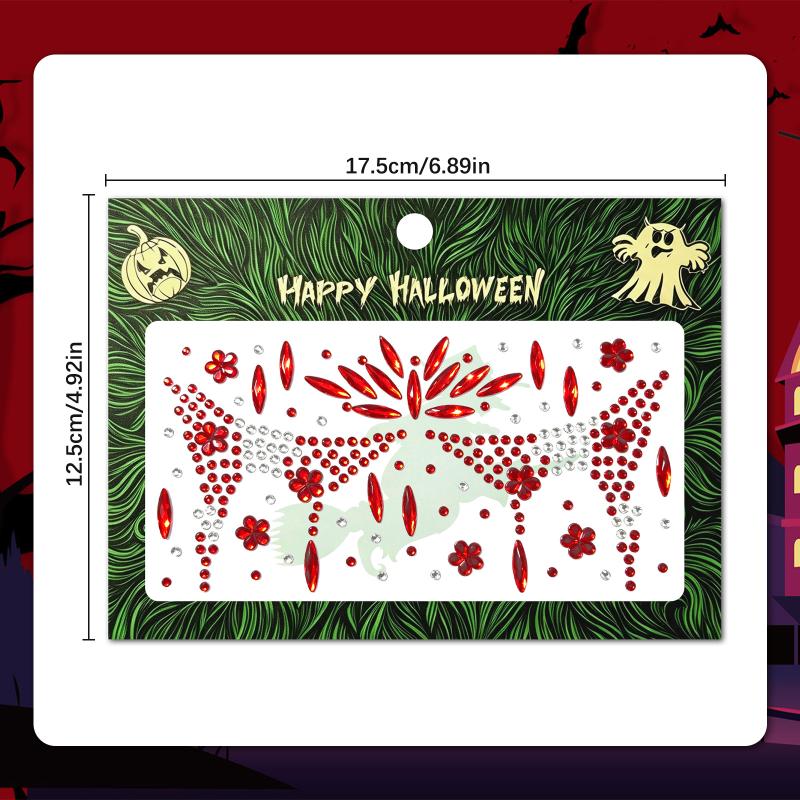 3D Devil Face Eye Jewel Sticker Hypoallergenic Rhinestone Crystal 1Pcs for Halloween Costume Makeup