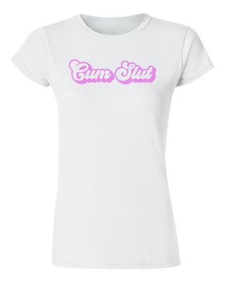 Damen figurbetontes T-Shirt Kurzarm Cum Slut 90er Jahre Stil Sexy BDSM Unisex T-Shirt