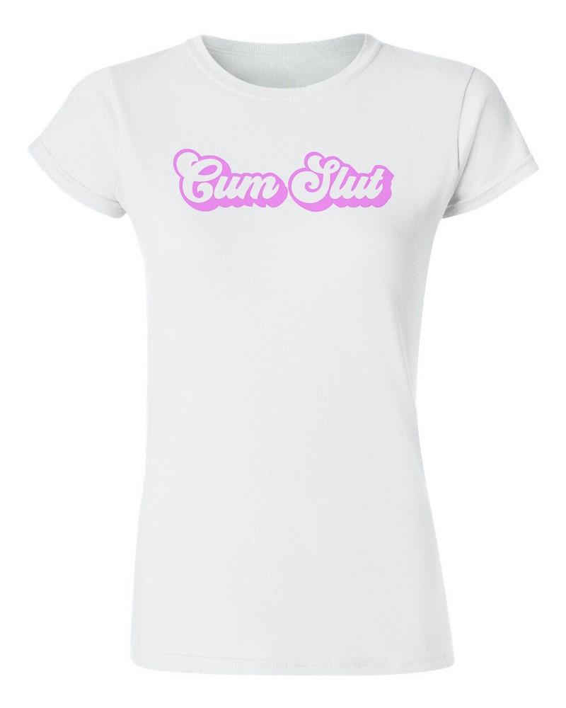 Women s Fitted Tee T Shirt Cap Sleeve Cum Slut 90 s Style Sexy BDSM Unisex T-Shirt L