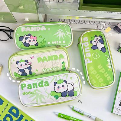 1 Stück süßes Cartoon-Panda-Federmäppchen für Kinder, grüne Farbserie, Kawaii-Panda-Federmäppchen, große Kapazität, Aufbewahrungstasche für Schreibwaren