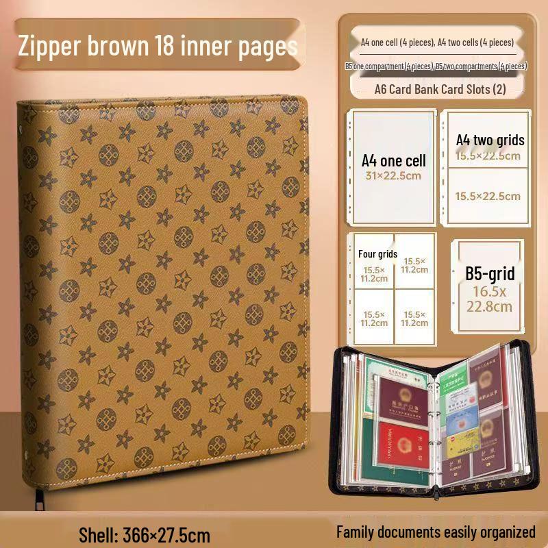 Family Document Storage Bag: Leather Magnetic Buckle A4 Album for Certificates, Receipts & Documents